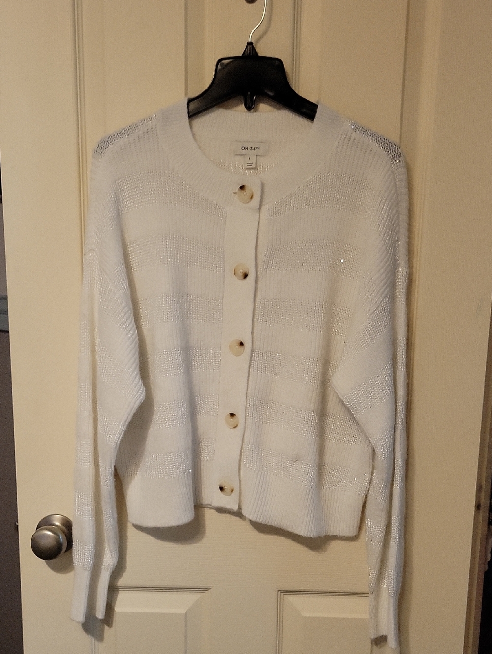 ON 34th Cream Sparkle-Striped Button Cardigan